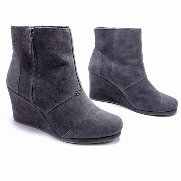 Toms Desert Gray Suede Wedge Booties 10 - Picture 4 of 8